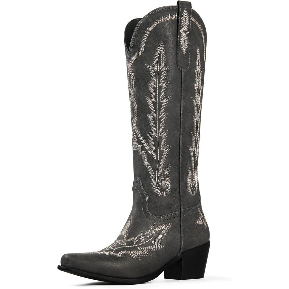 Cowboy Boots for Women Knee High Cowgirl Boots Embroidered Slip On Pointed Toe